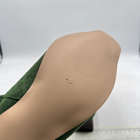 Green Suede Square Toe Ankle Booties Comfy Chunky Low Heel Side Zipper Shoes - Picture 5 of 7